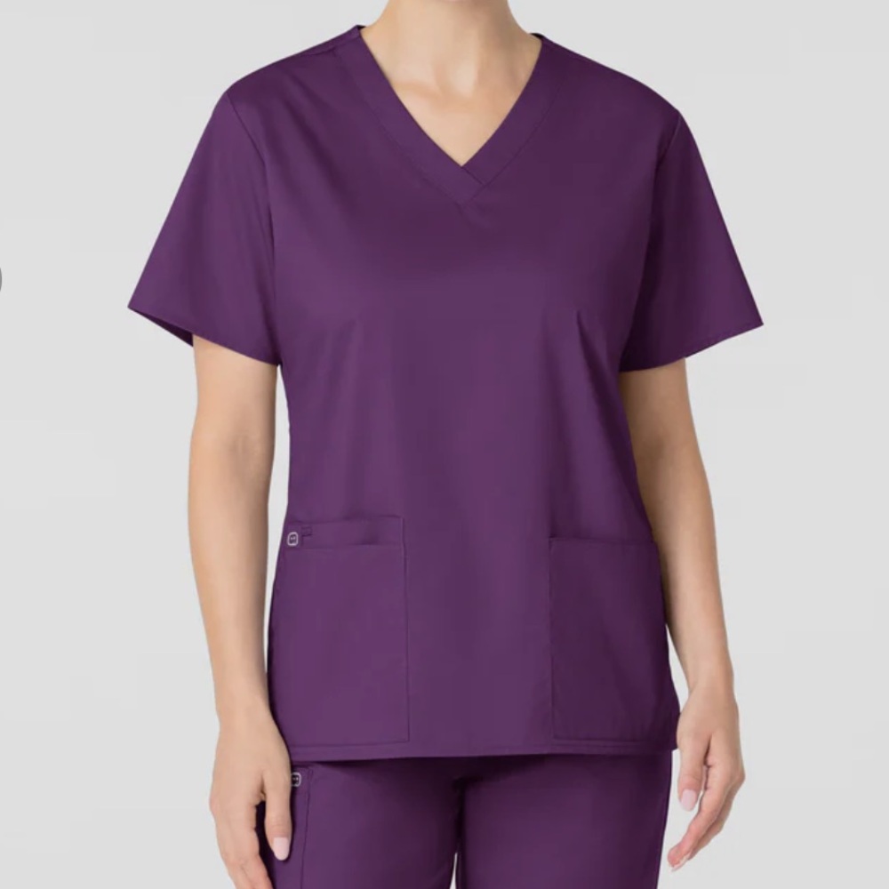 NWT WonderWORK Womens V Neck Scrub Top, Classic Fit, Eggplant Purple, Small